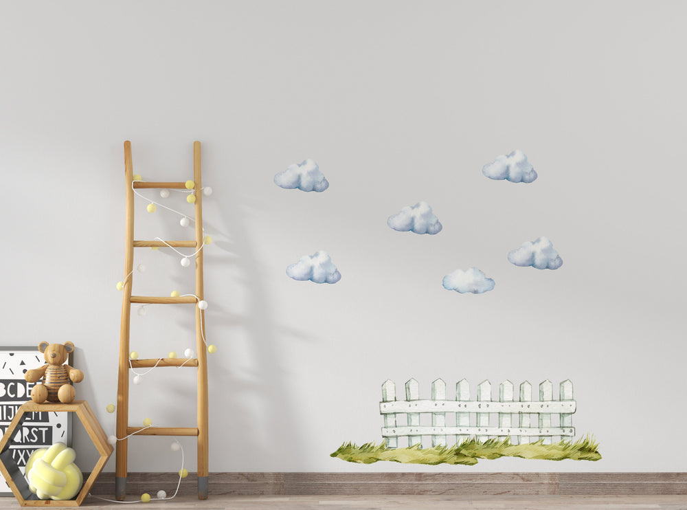 Blue cloud wall stickers - elements of nature collection peel and stick decals for nursery by Igibee