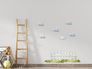Blue cloud wall stickers - elements of nature collection peel and stick decals for nursery by Igibee