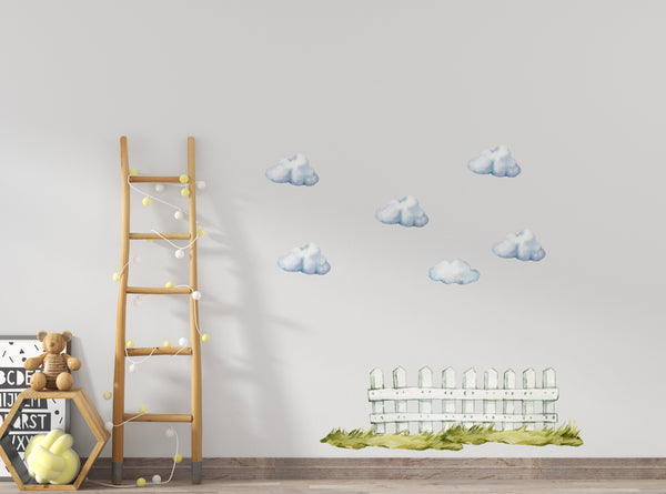 Blue cloud wall stickers - elements of nature collection peel and stick decals for nursery by Igibee