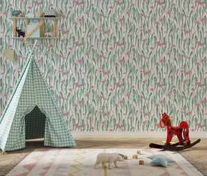 Bohemian floral pattern wallpaper - beautiful botanical design for kids bedroom decor by Igibee
