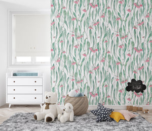 Boho floral pattern wallpaper - decorative flowers design for girls bedroom decor by Igibee