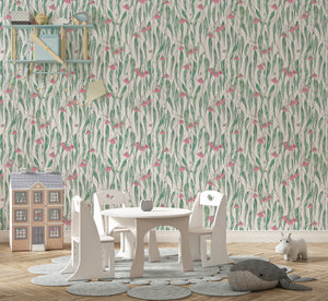 Boho floral pattern wallpaper - decorative flowers design for kids bedroom decor by Igibee