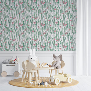 Boho floral peel and stick wallpaper - removable floral pattern for girls bedroom by Igibee