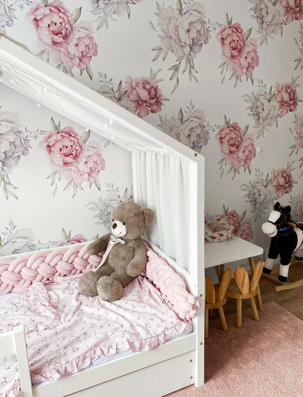 Boho floral wallpaper - perfect girls bedroom decor with beautiful flowers by Igibee
