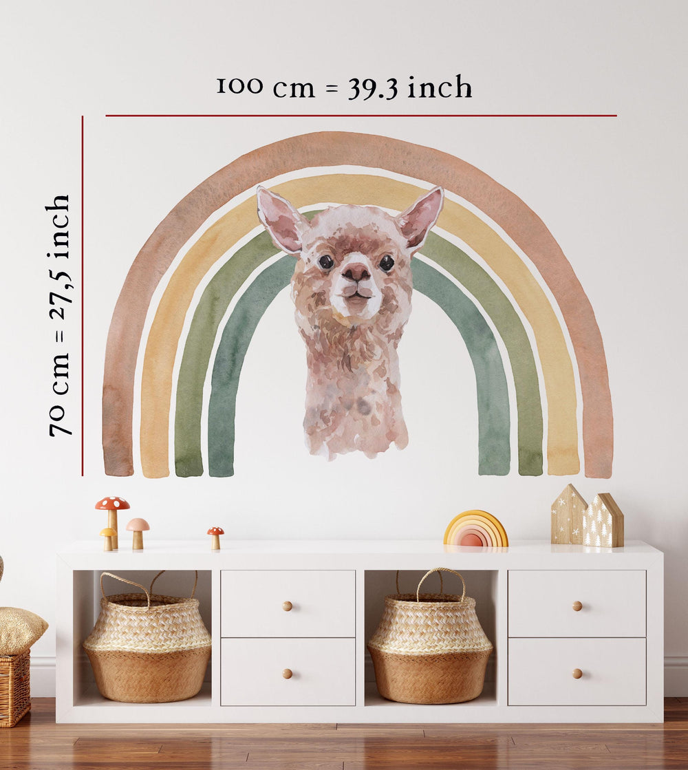 Lama with rainbow boho kids room decal - colorful peel and stick nursery decor by Igibee