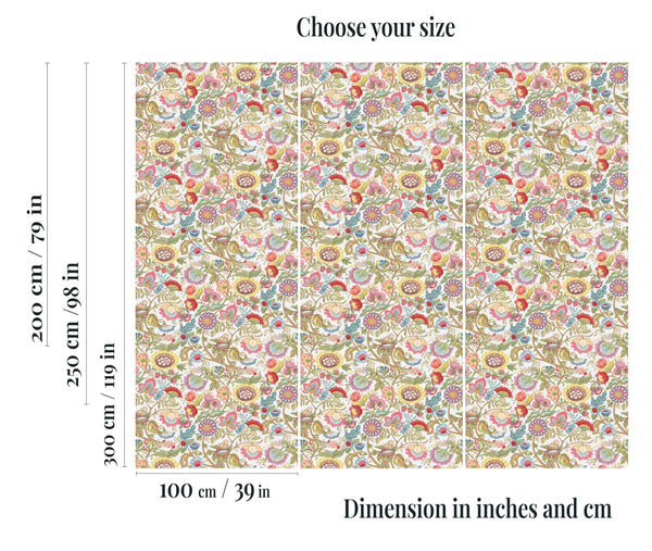Botanical floral wallpaper - colorful flowers pattern for girls bedroom decor by Igibee