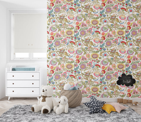 Botanical floral wallpaper - elegant flower patterns for kids bedroom decor by Igibee