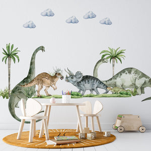 Large Brontosaurus Diplodocus Triceratops dinosaur wall decal for nursery wall – safe peel and stick by Igibee
