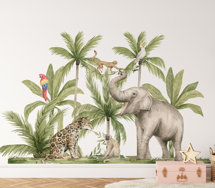 Safari jungle animals and palms wall decals - 3 sheets!