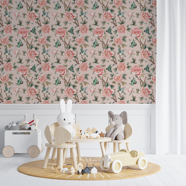 Chinoiserie-Tapete, botanische Tapete, Art-Deco-Tapete, Vintage-Tapete, Miettapete, Blumentapete