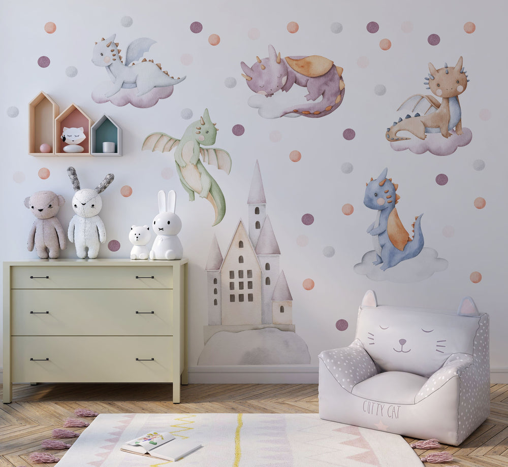 Dragons with clouds wall decals