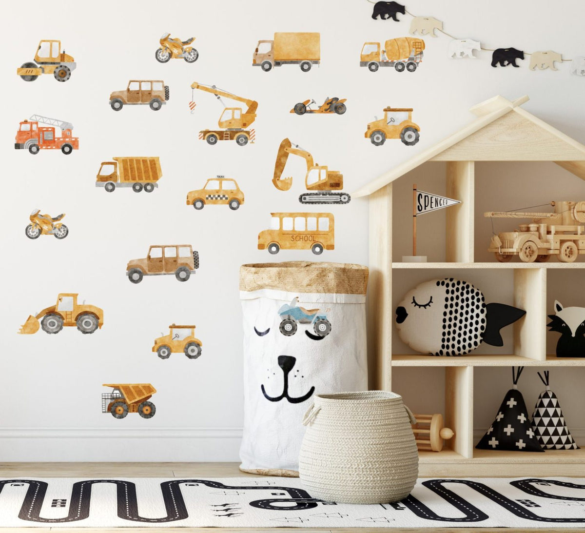 Car Wall Decals – 20 Vehicles Sticker Set for Boys Room