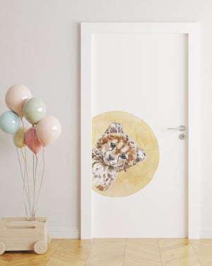 Cheetah portrait door nursery decal - realistic spotted wild cat design peel and stick by Igibee