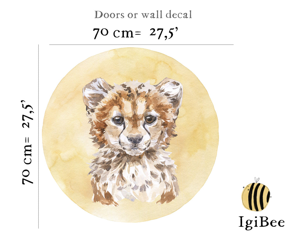 Cheetah portrait door nursery decal - realistic spotted wild cat design peel and stick by Igibee