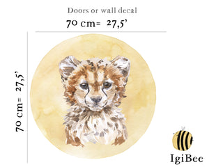 Cheetah portrait door nursery decal - peel and stick removable wall sticker for kids room by Igibee