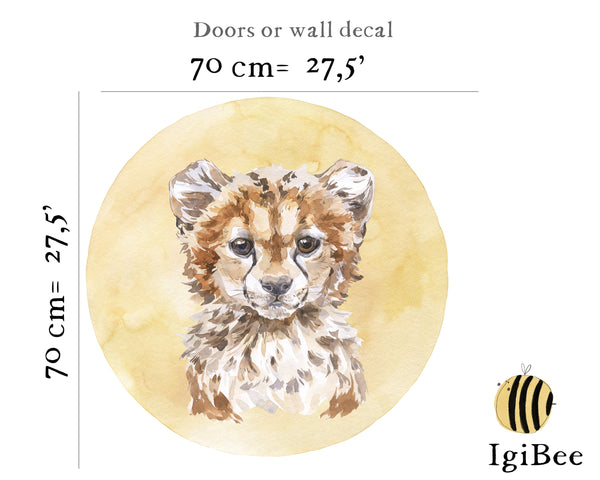 Cheetah portrait door nursery decal - peel and stick removable wall sticker for kids room by Igibee