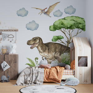 Colorful dinosaur collection wall stickers - prehistoric creatures for kids room decoration by Igibee