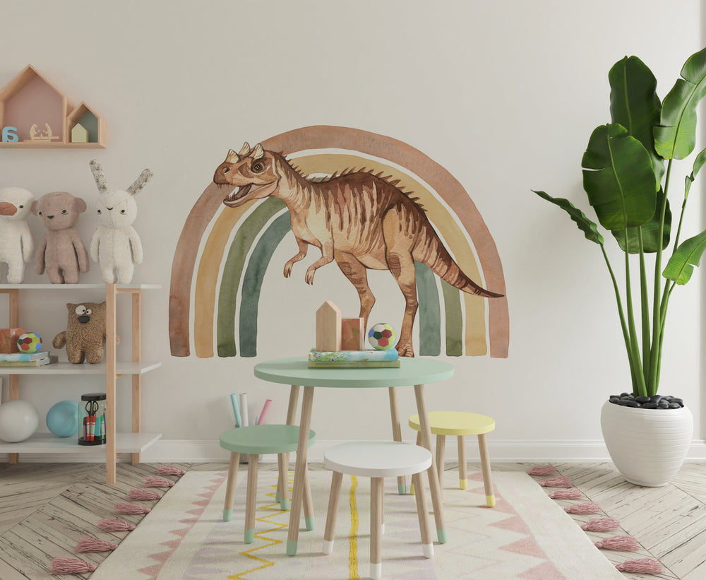 Colorful dinosaur and rainbow wall decals - prehistoric themed nursery decorations peel and stick by Igibee