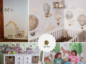 Colorful prehistoric dinosaur rainbow wall decal - vibrant nursery decoration peel and stick by Igibee