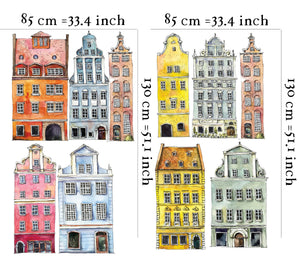 Colorful town houses wall decals - educational adventure set for learning and play in kids room by Igibee
