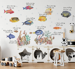 XXL ocean animals wall decals, Underwater world wall stickers,