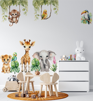 Cute Animals from Africa safari wall decals – monkey, giraffe, elephant, , peel and stick by Igibee