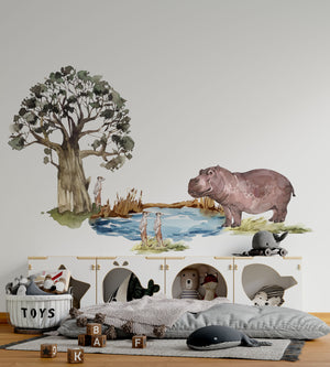 Safari Wandtattoo Großes Set, Savanne Wandtattoo für Kinder, Safari Kinderzimmer Deko, Giraffe Wandtattoo, Zebra Sticker, Tiger Sticker Löwe Sticker