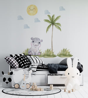Safari Kinderzimmer Deko, Safari Wandaufkleber, Wandaufkleber, Nilpferd Wandaufkleber, Aufkleber Safari, Kinderzimmer Wandaufkleber, Wandaufkleber zum Abziehen und Aufkleben