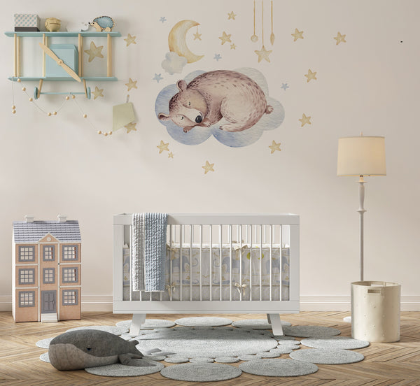 Sleeping bear on a cloud - nursery wall decal