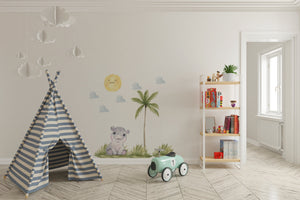 Safari Kinderzimmer Deko, Safari Wandaufkleber, Wandaufkleber, Nilpferd Wandaufkleber, Aufkleber Safari, Kinderzimmer Wandaufkleber, Wandaufkleber zum Abziehen und Aufkleben