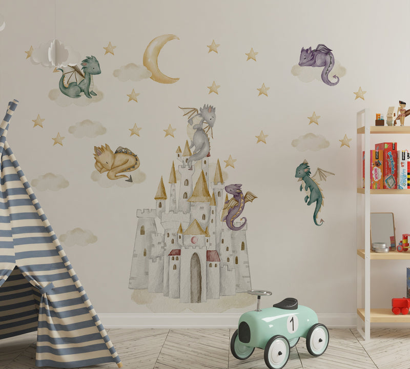 Dragon stickers for walls – peel and stick fantasy nursery decals by Igibee