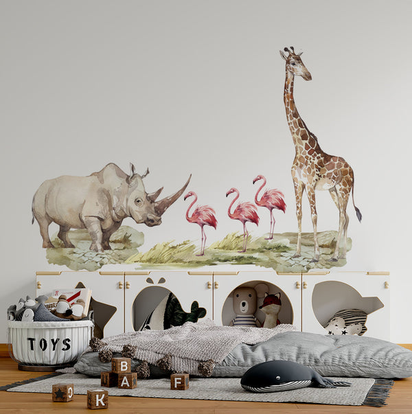 Safari Wandtattoo Großes Set, Savanne Wandtattoo für Kinder, Safari Kinderzimmer Deko, Giraffe Wandtattoo, Zebra Sticker, Tiger Sticker Löwe Sticker