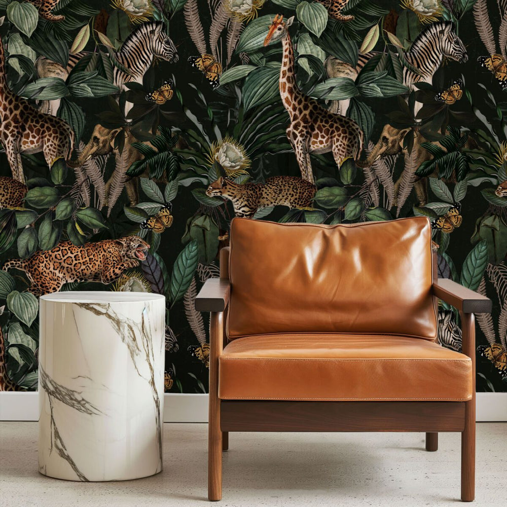 Dark safari jungle wallpaper with wild animals by Igibee