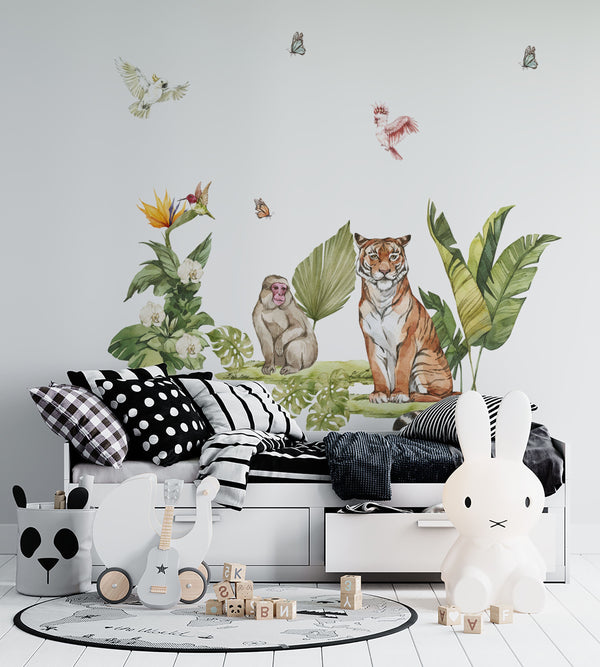 Dschungel Wandaufkleber, Tiger Aufkleber, Panda Wandaufkleber, Affen Aufkleber, Dschungel Kinderzimmer Aufkleber, Dschungel Wandaufkleber, Dschungel Wandaufkleber