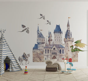 Knight on horseback and green dragon wall decals