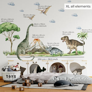 Dinosaur land wall stickers - 3 large sheets set for kids bedroom decor by Igibee