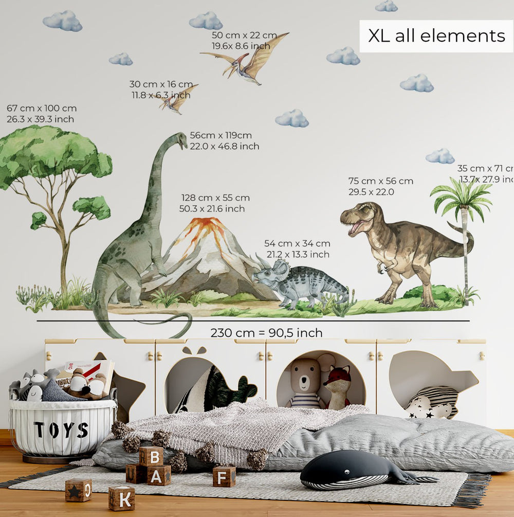 Prehistoric dinosaur land adventure wall stickers - large sheets with T-Rex and triceratops for kids room by Igibee