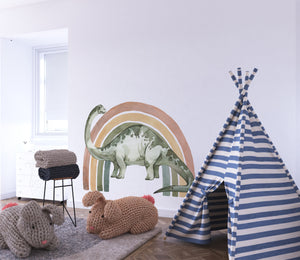 Diplodocus rainbow dinosaur wall decals - colorful prehistoric theme for kids nursery decor by Igibee