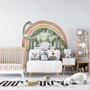 Diplodocus and rainbow dinosaur wall decals - colorful prehistoric nursery stickers by Igibee