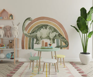 Diplodocus and rainbow dinosaur wall decals - colorful prehistoric design for kids bedroom by Igibee
