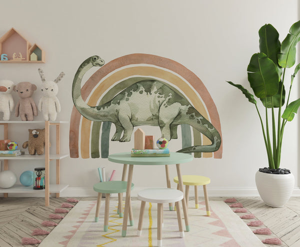 Diplodocus and rainbow dinosaur wall decals - colorful prehistoric design for kids bedroom by Igibee