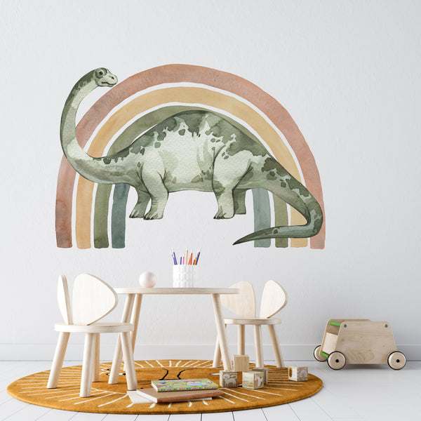 Diplodocus rainbow wall decals - colorful dinosaur nursery set peel and stick by Igibee