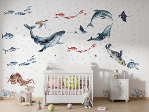 Ocean animals wall decals with dolphins whale and seal - removable sea creature stickers for kids room by Igibee
