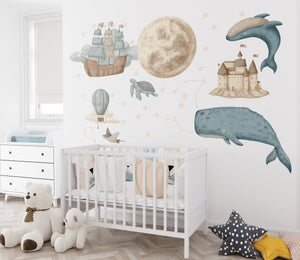 Dreamy sea animals wall decals from stardust collection - magical underwater themed bedroom decor by Igibee