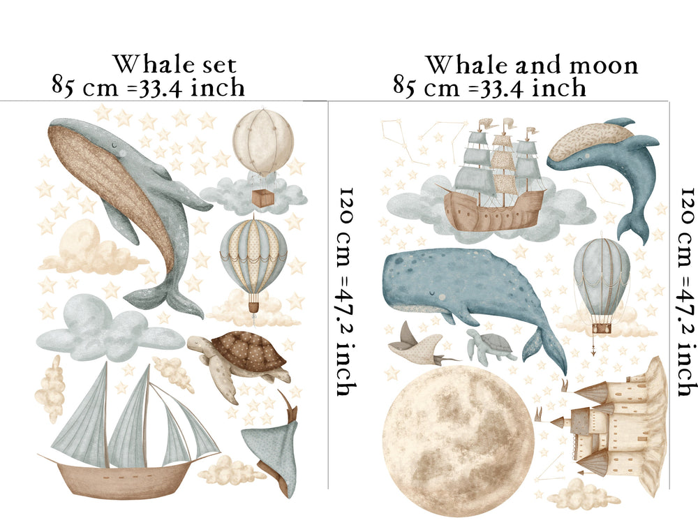 Stardust and dreaming sea animals wall decals - magical bedroom decor with ocean creatures by Igibee