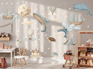 Stardust sea animals wall decals - dreamy ocean creatures for magical bedroom decor by Igibee