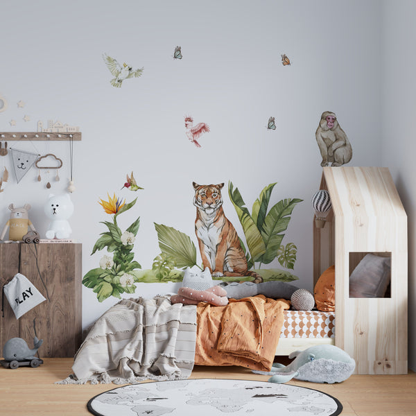 Dschungel Wandaufkleber, Tiger Aufkleber, Panda Wandaufkleber, Affen Aufkleber, Dschungel Kinderzimmer Aufkleber, Dschungel Wandaufkleber, Dschungel Wandaufkleber