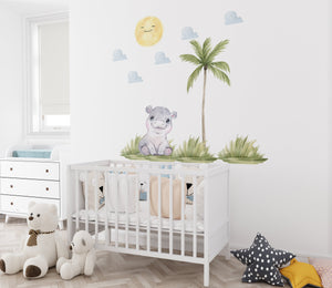 Safari Kinderzimmer Deko, Safari Wandaufkleber, Wandaufkleber, Nilpferd Wandaufkleber, Aufkleber Safari, Kinderzimmer Wandaufkleber, Wandaufkleber zum Abziehen und Aufkleben