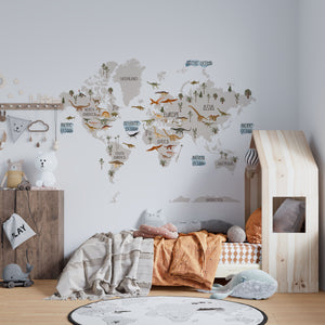 Self-adhesive map with dinosaurs