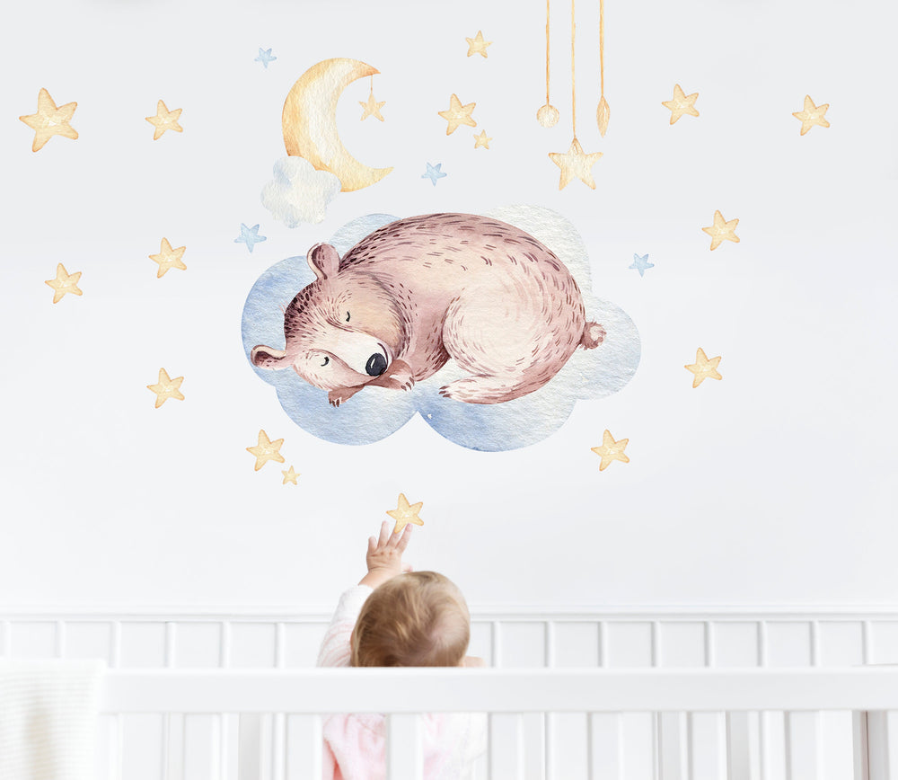 Sleeping bear on a cloud - nursery wall decal